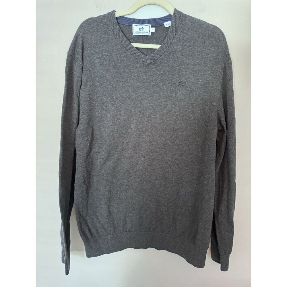 SOUTHERN TIDE Gray V Neck Pima Cotton Men's Sweater Pullover Size L